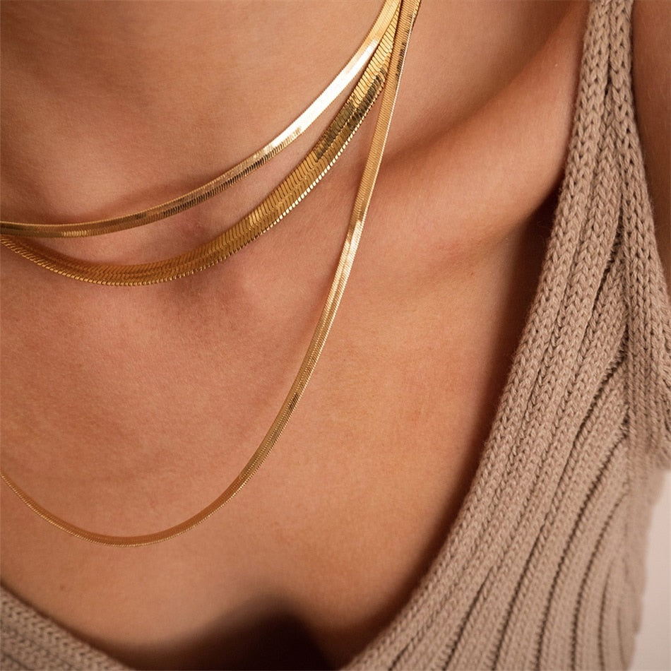 Unisex Chain Herringbone Choker Necklace