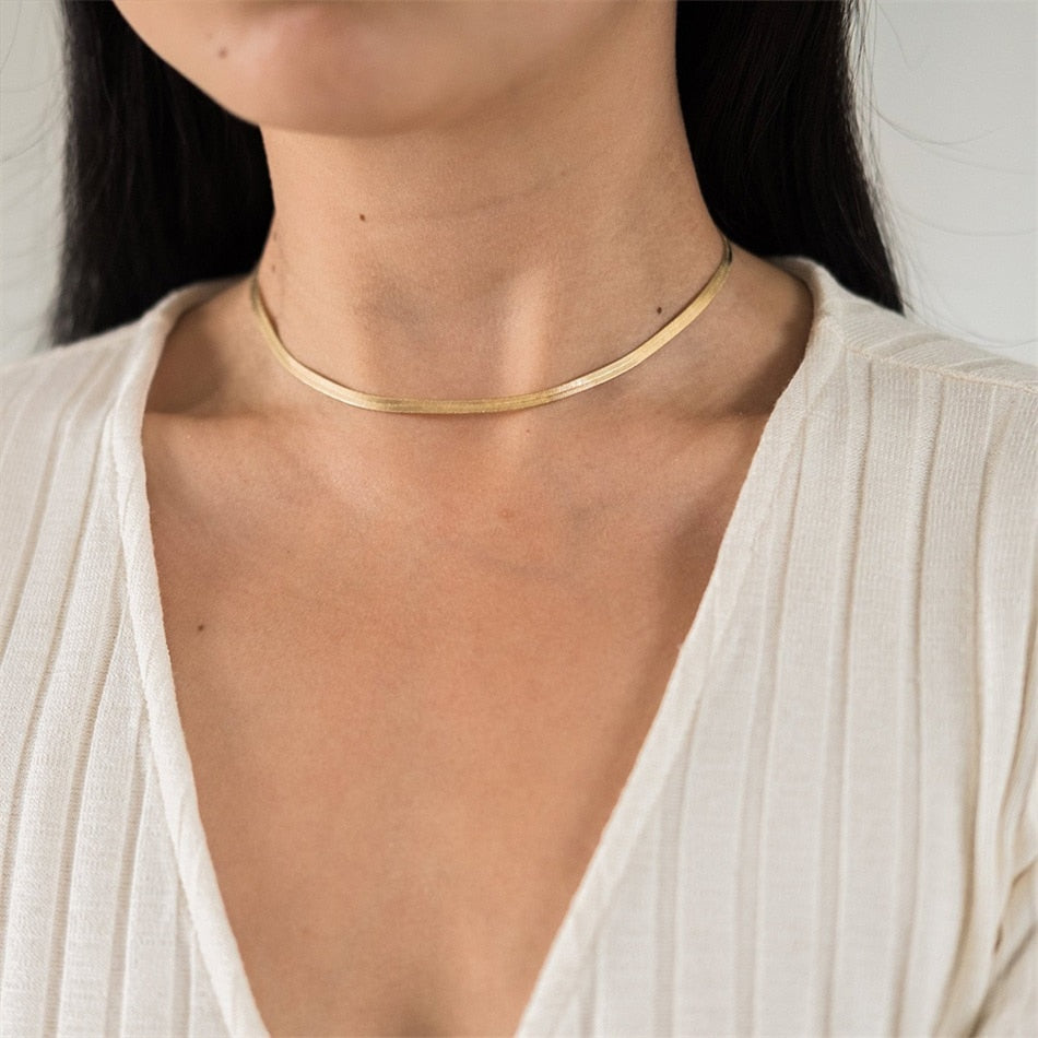 Unisex Chain Herringbone Choker Necklace