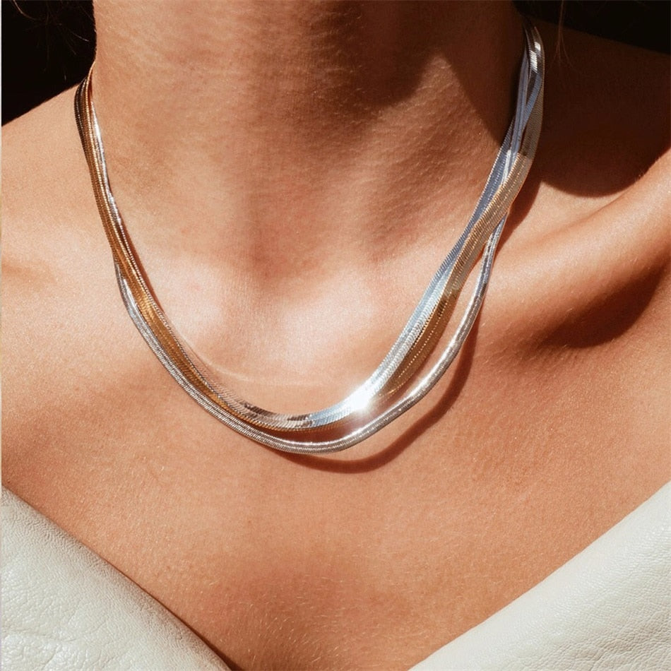 Unisex Chain Herringbone Choker Necklace