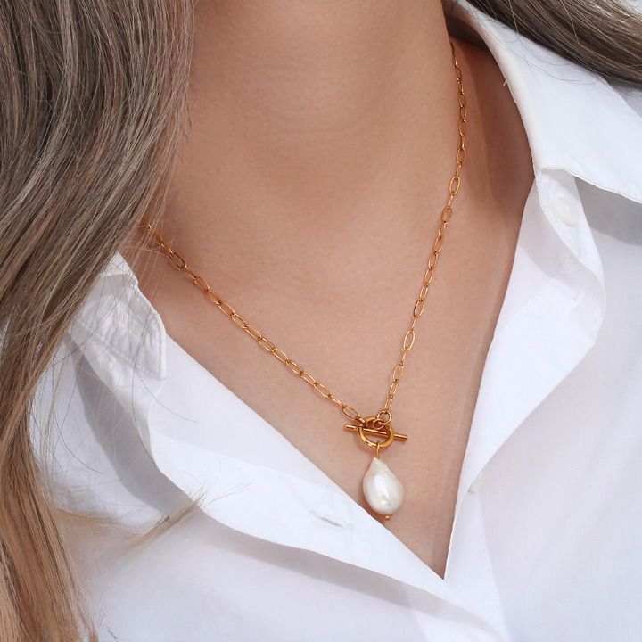 Freshwater Pearl Toggle Stainless Steel Necklace