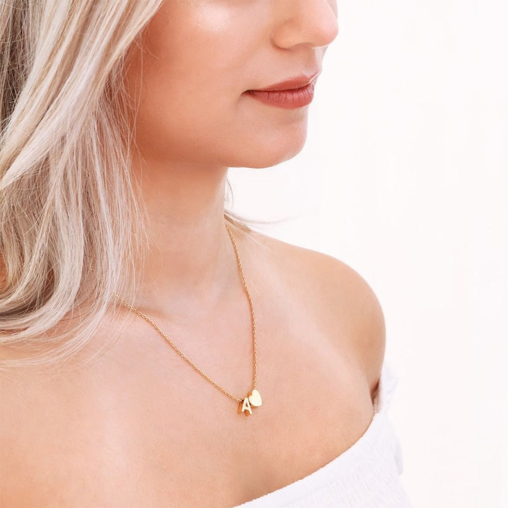 Dainty Side-by-side Heart Letter Necklace