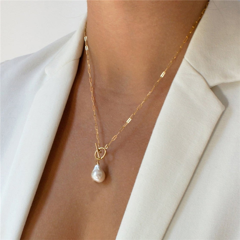 Freshwater Pearl Toggle Stainless Steel Necklace