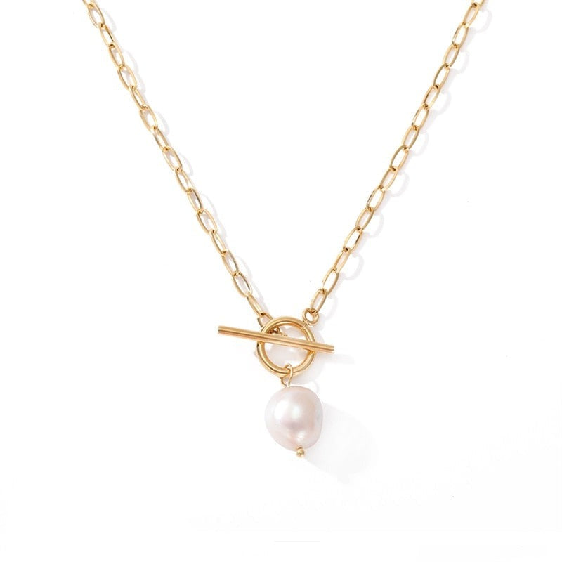 Freshwater Pearl Toggle Stainless Steel Necklace