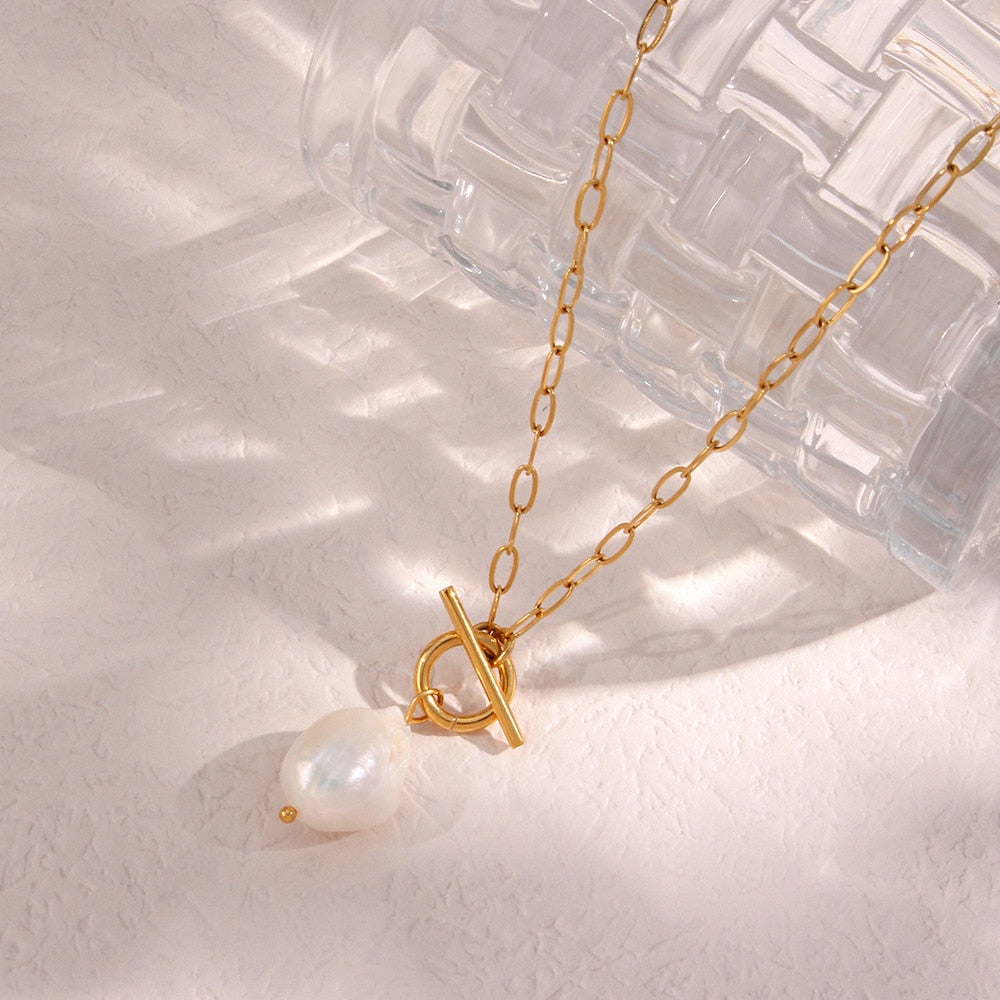 Freshwater Pearl Toggle Stainless Steel Necklace