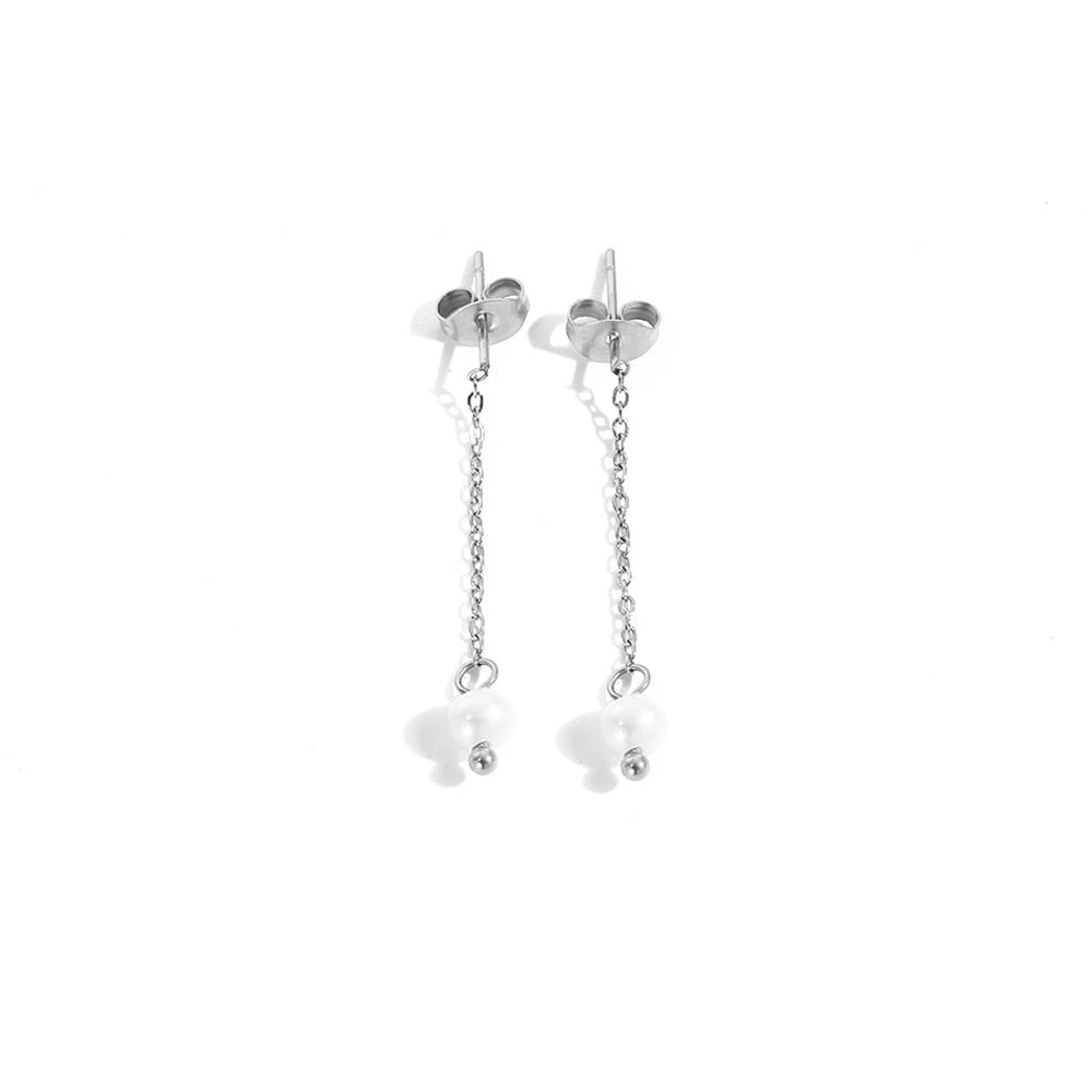 Freshwater Pearl Stainless Steel Chain Dangle Earrings