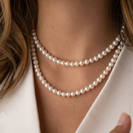 White Pearl Stainless Steel Collarbone Necklace