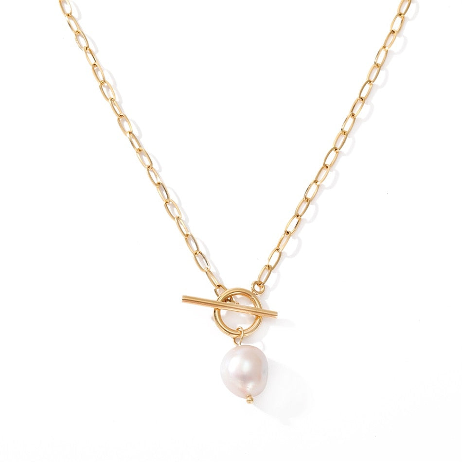 Freshwater Pearl Toggle Stainless Steel Necklace